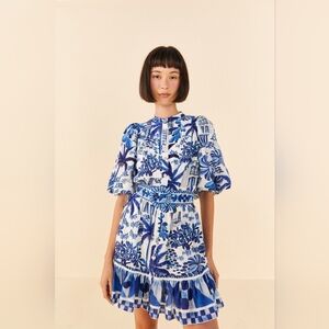 FARM RIO Blue and White Floral Mini Dress